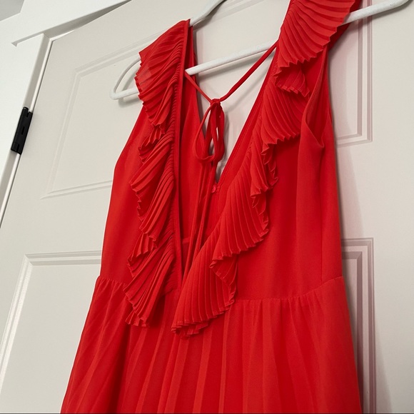 Zara Red Pleated Ruffle Maxi Dress - Picture 6 of 8